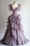 Ball Gown Sweetheart Layers Lilac Tulle Party Dress Long Prom Dresses Evening Dress SD1782