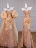 Mermaid Off The Shoulder Slit Sequin Long Party Dress Prom Dresses SD1815