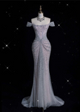 Mermaid Off The Shoulder Sequin Long Prom Dresses Formal Graduation Party Dress Evening Dress SD1915