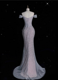 Mermaid Off The Shoulder Sequin Long Prom Dresses Formal Graduation Party Dress Evening Dress SD1915