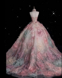 Fashion Ball Gown Strapless Pink Floral Floor Length Evening Dress Prom Dresses SD1920