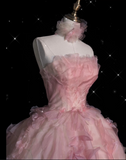 Fashion Ball Gown Strapless Pink Floral Floor Length Evening Dress Prom Dresses SD1920
