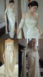 Off The Shoulder Floor-length Satin Long Sleeves Evening Dress Prom Dresses SD2014