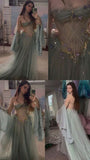 A Line Off The Shoulder Floor-length Tulle Long Sleeves Evening Dress Prom Dresses SD2025