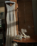 Mermaid Halter Neckline Long Sequin Champagne Party Dresses Prom Dress SD2036