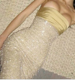 Mermaid Strapless Long Yellow Sequin Satin Party Dresses Prom Dresses SD2042
