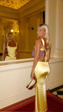 Sheath Square Neckline 2 Pieces Floor-length Satin Long Yellow Evening Dress Prom Dresses SD2052