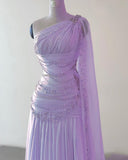Sheath One Shoulder Pink Long Chiffon Evening Gown Prom Dresses SD2314