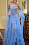 A Line Off The Shoulder Maxi Long Party Light Blue Chiffon Prom Dresses Evening Dress SD2383