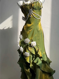 Sheath Irregular Ruffled Spaghetti Straps Women's Green Birthday Party Dresses SD437