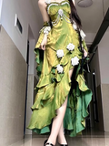 Sheath Irregular Ruffled Spaghetti Straps Women's Green Birthday Party Dresses SD437