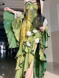 Sheath Irregular Ruffled Spaghetti Straps Women's Green Birthday Party Dresses SD437