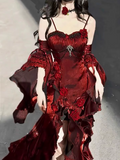 Sheath Irregular Ruffled Spaghetti Straps Women's Burgundy Birthday Party Dresses With Sleeves SD438