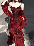 Sheath Irregular Ruffled Spaghetti Straps Women's Burgundy Birthday Party Dresses With Sleeves SD438
