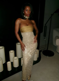 Mermaid Strapless Long Yellow Sequin Satin Party Dresses Prom Dresses SD2042