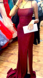 Sheath Spaghetti Straps Burgundy Slit Long Evening Dress Prom Dresses SD1731